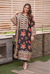 Aneelas Luxury Silk 3 Piece Unstitched Black